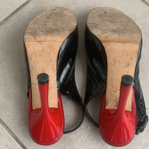 Stuart Weitzman Black & Red Patent Leather Peep-toe Platform Slingback - Picture 5 of 5